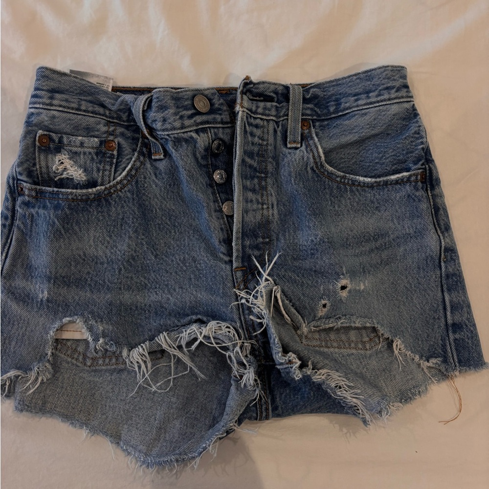 Levi's Blue Distressed Cutoff Denim Shorts